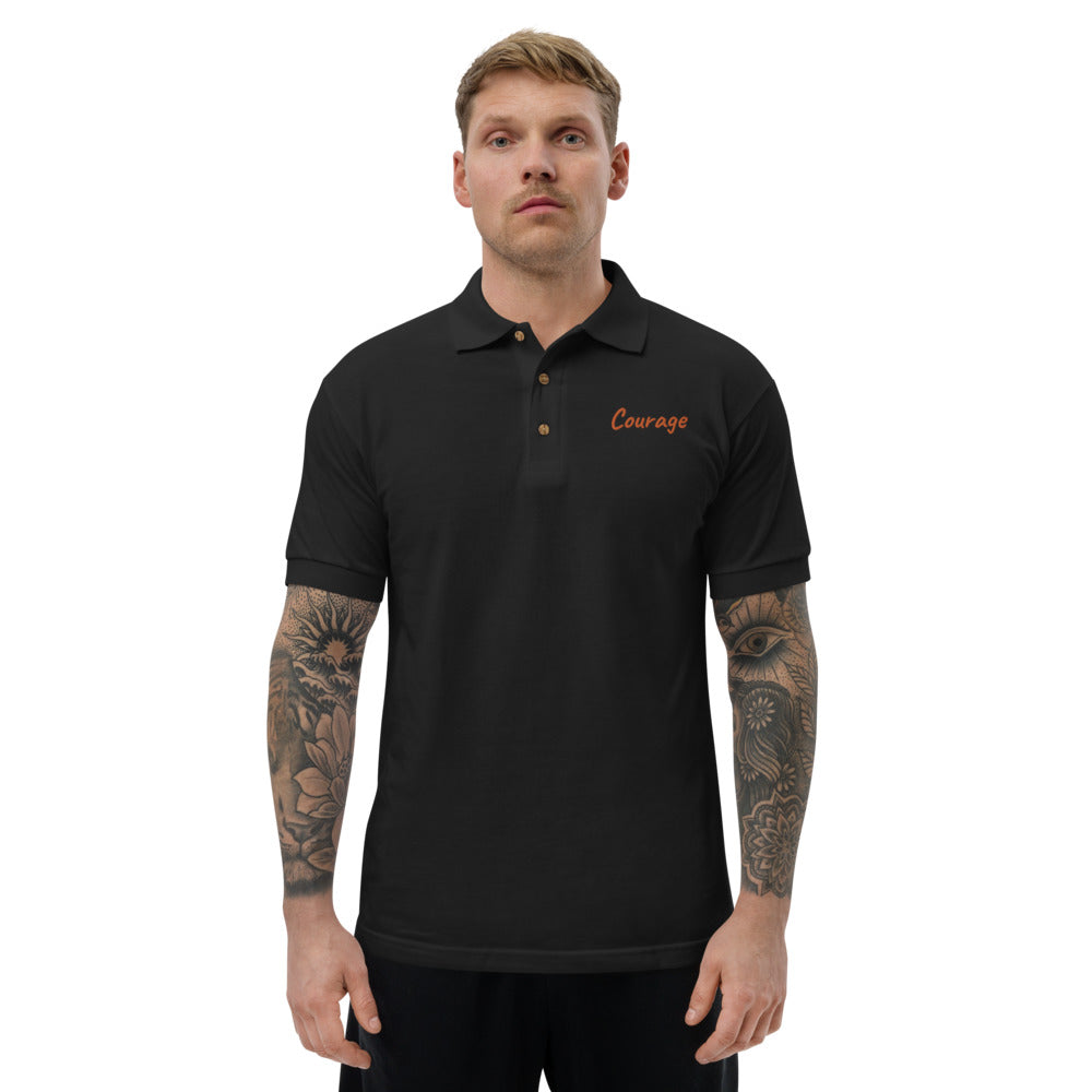 Courage In Amber Embroidery on Men's Polo Shirt