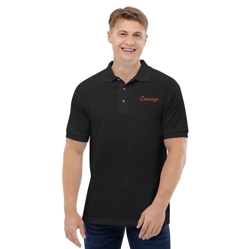 Courage In Amber Embroidery on Men's Polo Shirt