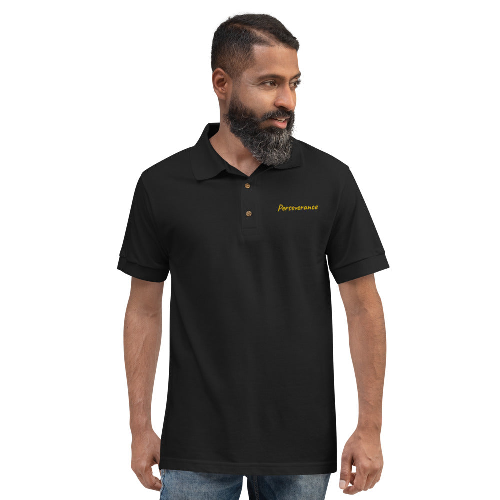 Perseverance In Gold Embroidery on Men's Polo Shirt