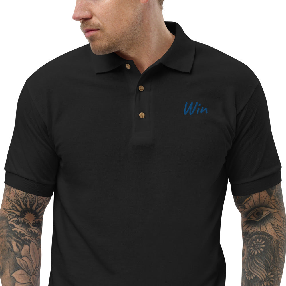 Win In Sapphire Embroidery on Men's Polo Shirt