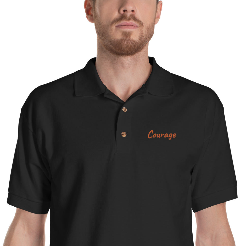 Courage In Amber Embroidery on Men's Polo Shirt