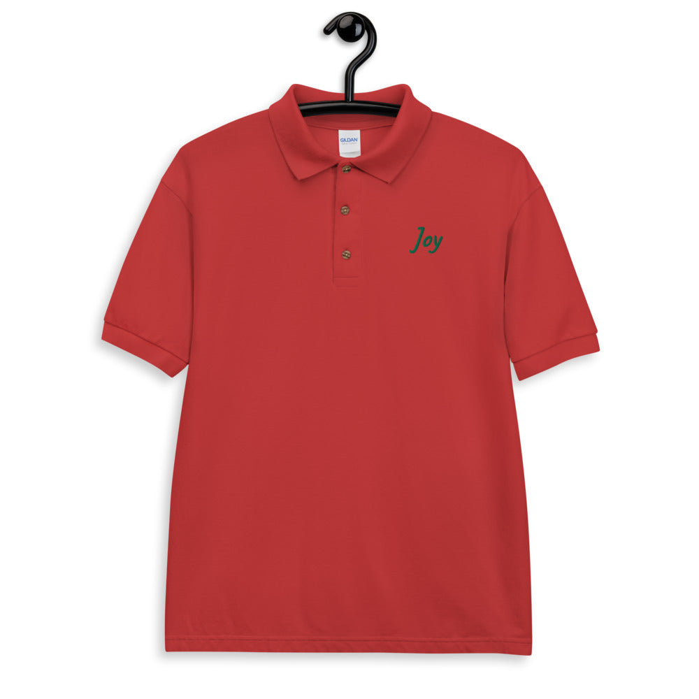 Joy In Emerald Embroidery on Men's Polo Shirt