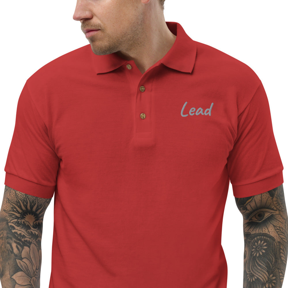 Lead In Silver Embroidery on Men's Polo Shirt