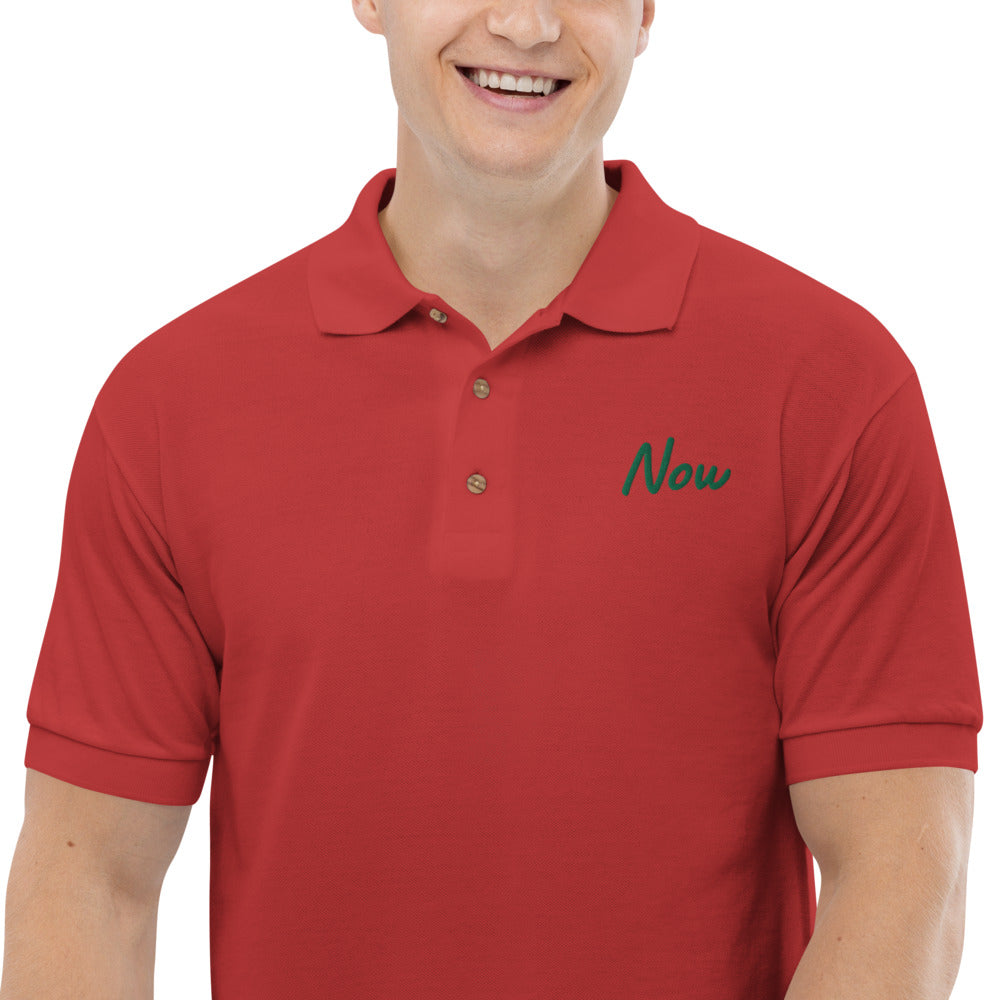 Now In Emerald Embroidery on Men's Polo Shirt