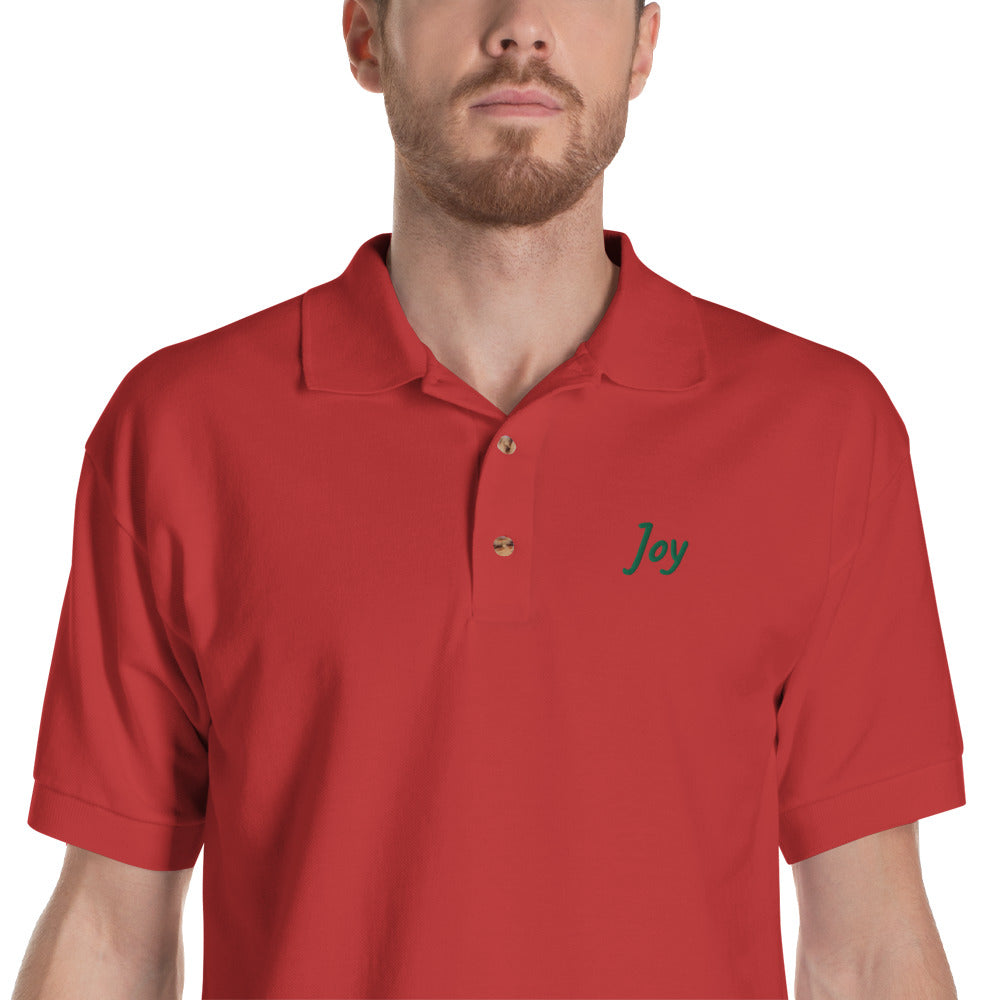 Joy In Emerald Embroidery on Men's Polo Shirt