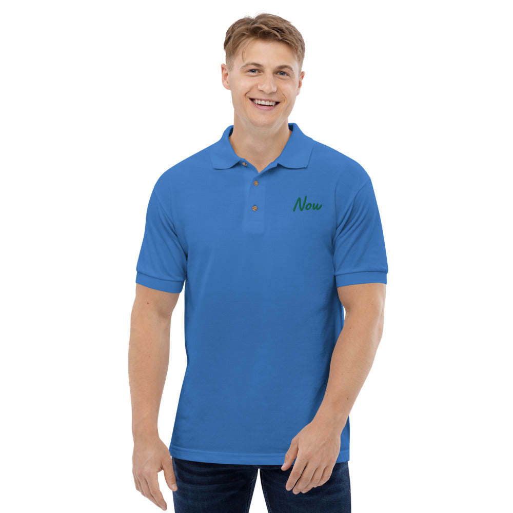 Now In Emerald Embroidery on Men's Polo Shirt