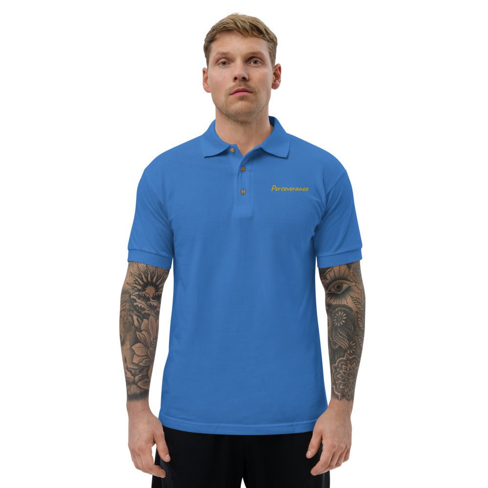 Perseverance In Gold Embroidery on Men's Polo Shirt