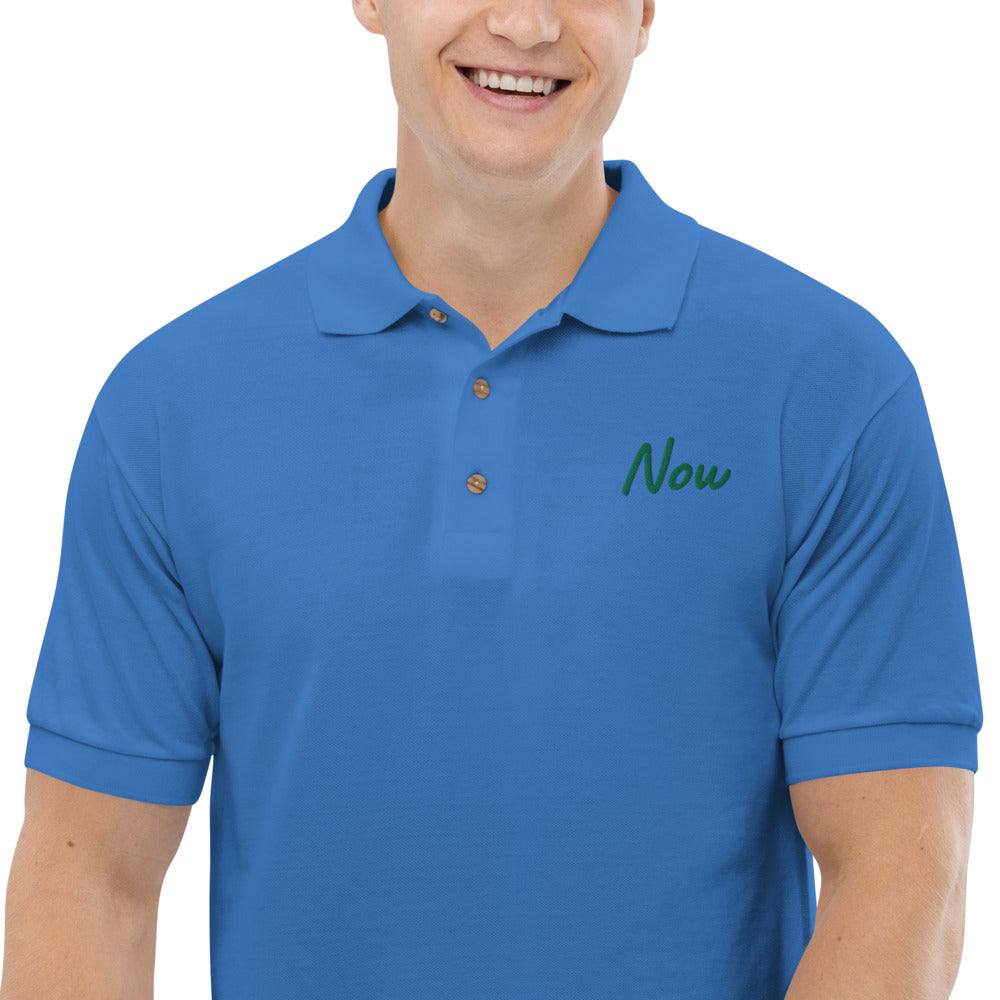 Now In Emerald Embroidery on Men's Polo Shirt