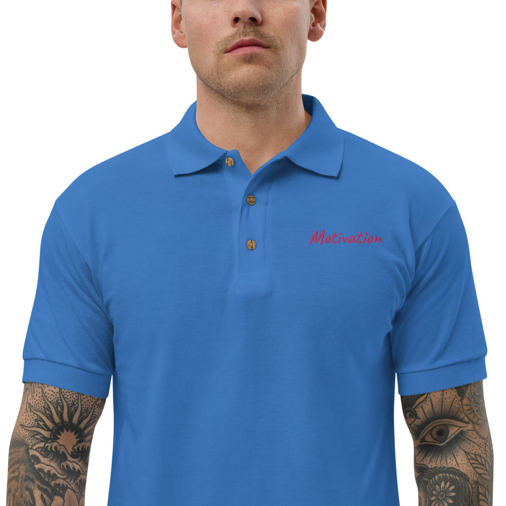 Motivation In Star Rose Quartz Embroidery on Men's Polo Shirt