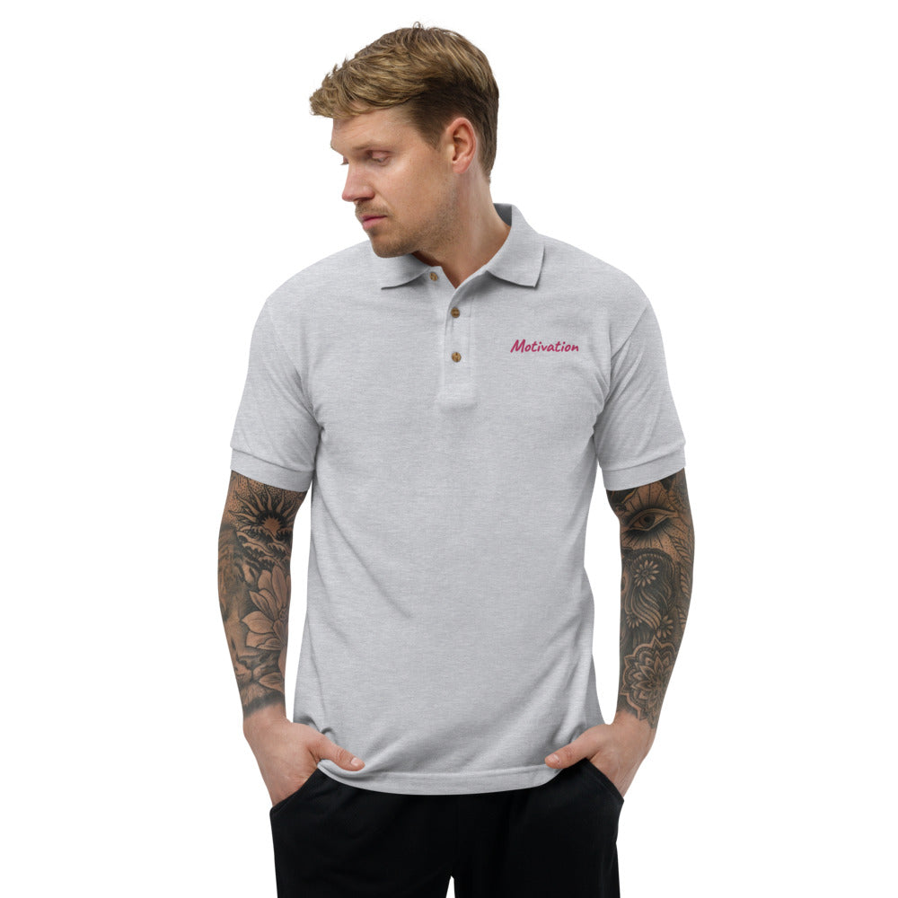 Motivation In Star Rose Quartz Embroidery on Men's Polo Shirt