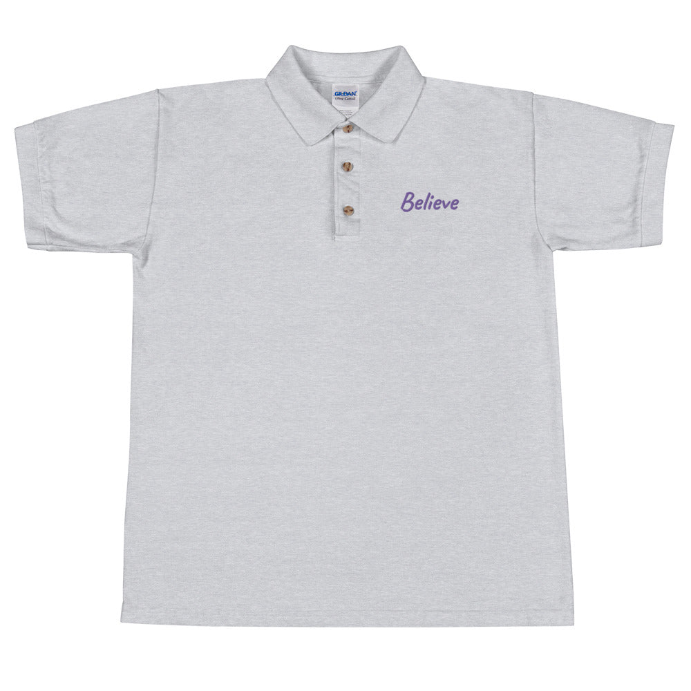 Believe In Amethyst Embroidery on Men's Polo Shirt