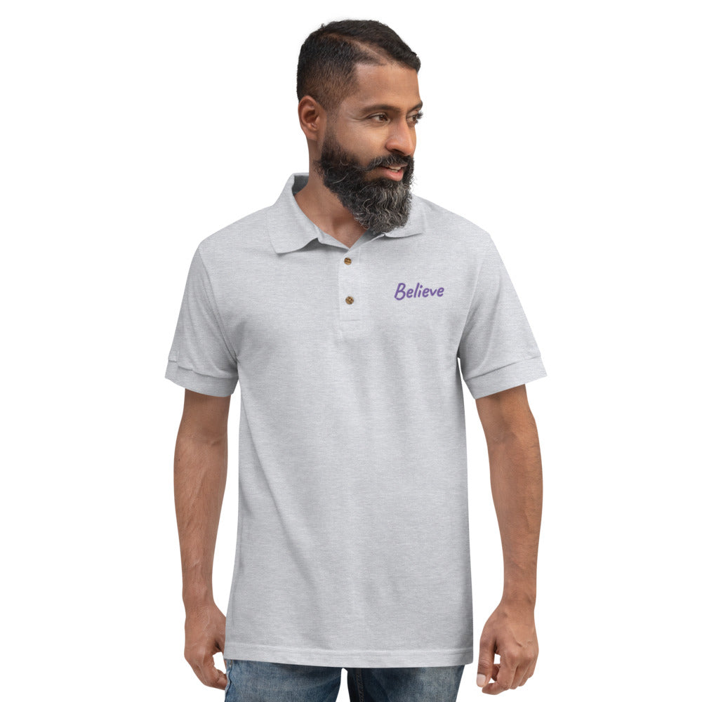 Believe In Amethyst Embroidery on Men's Polo Shirt