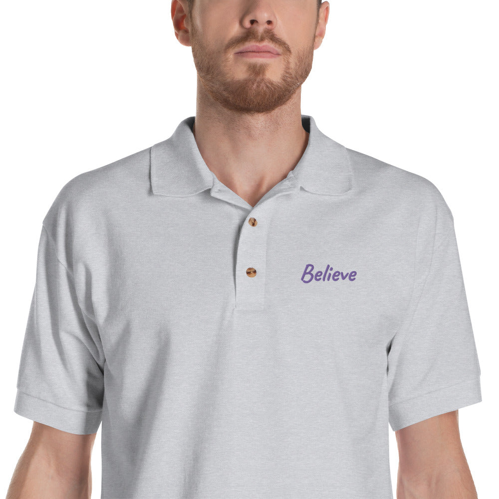 Believe In Amethyst Embroidery on Men's Polo Shirt