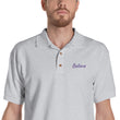 Believe In Amethyst Embroidery on Men's Polo Shirt