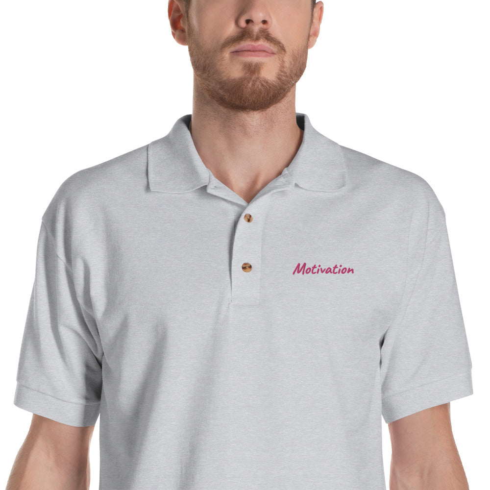 Motivation In Star Rose Quartz Embroidery on Men's Polo Shirt