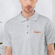 Explore In Amber Embroidery on Men's Polo Shirt