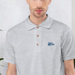 Win In Sapphire Embroidery on Men's Polo Shirt