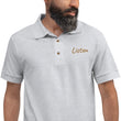 Listen In Copper Embroidery on Men's Polo Shirt