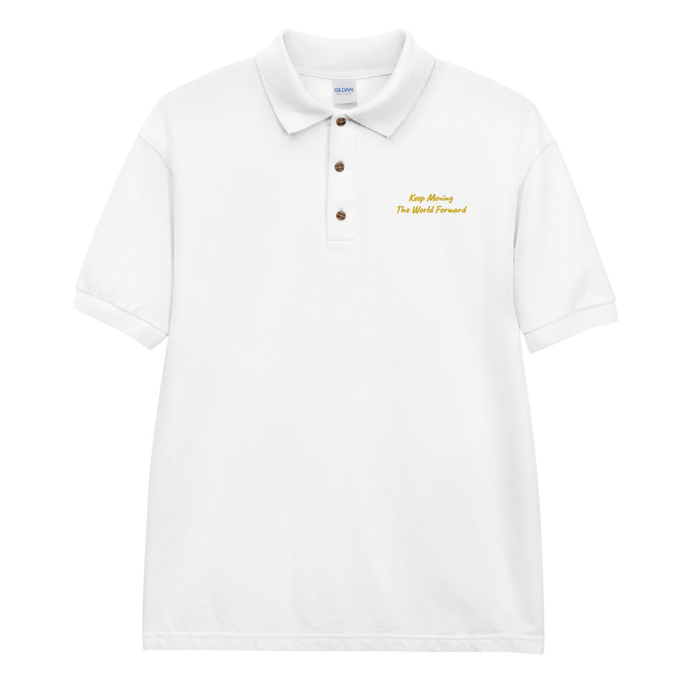 Keep Moving The World Forward In Gold Embroidery on Men's Polo Shirt