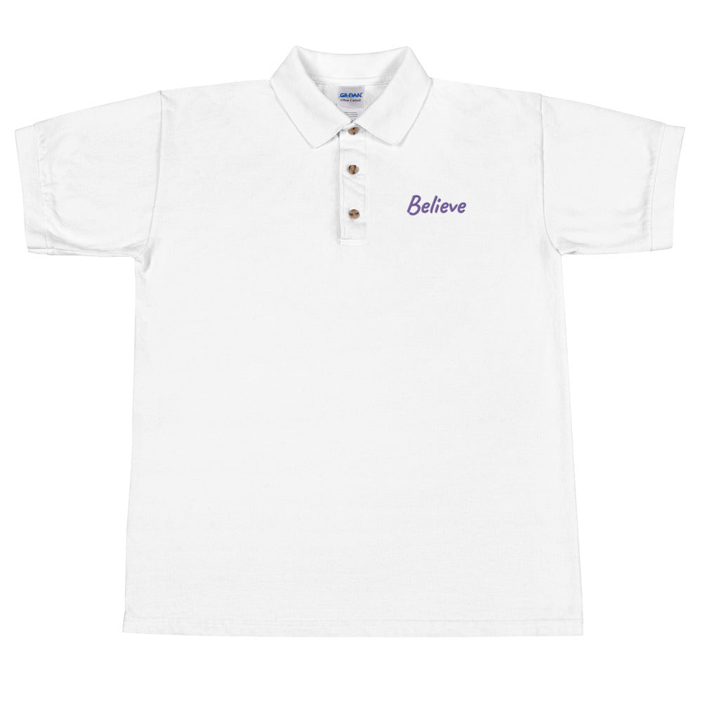 Believe In Amethyst Embroidery on Men's Polo Shirt