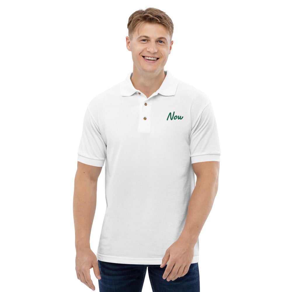 Now In Emerald Embroidery on Men's Polo Shirt