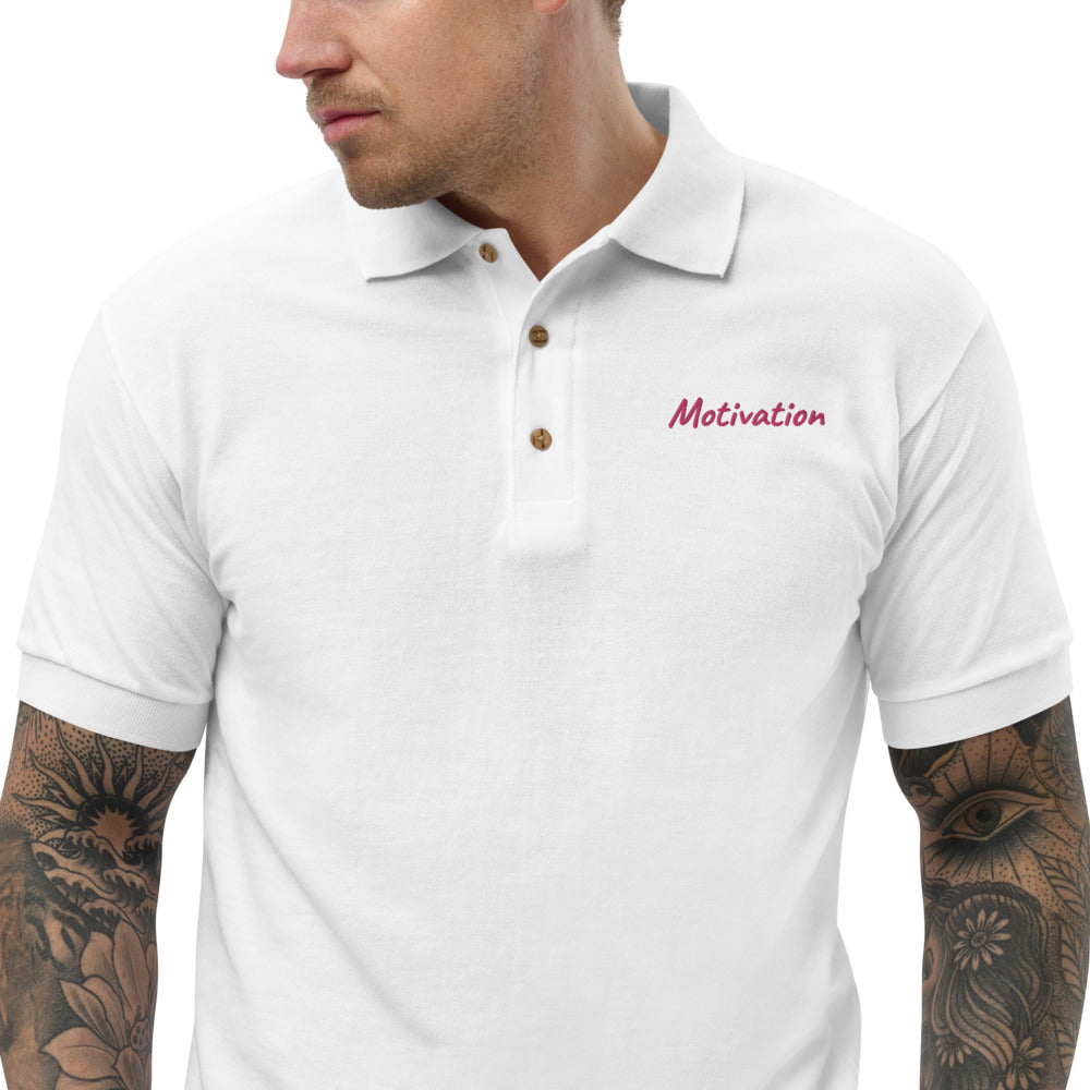 Motivation In Star Rose Quartz Embroidery on Men's Polo Shirt