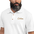 Listen In Copper Embroidery on Men's Polo Shirt