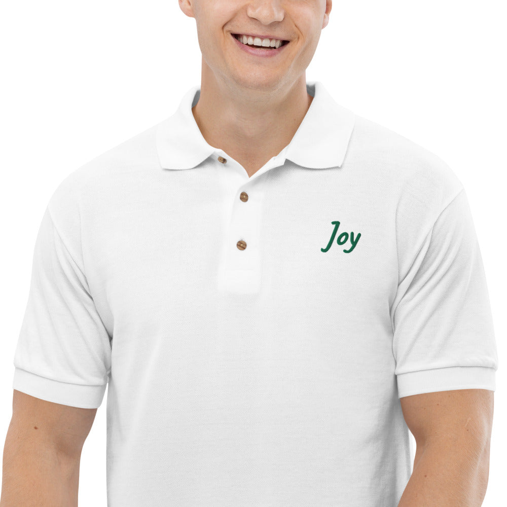 Joy In Emerald Embroidery on Men's Polo Shirt