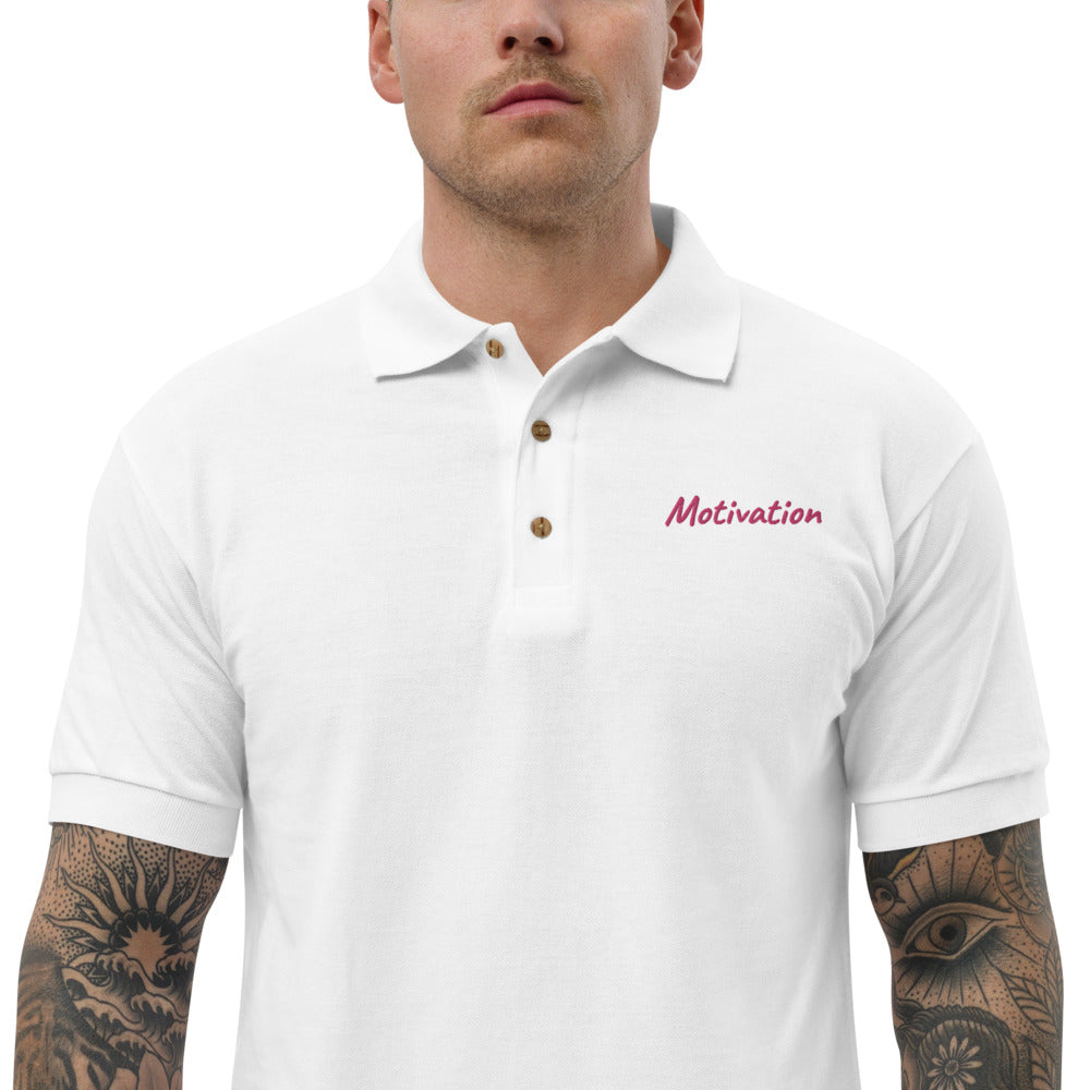 Motivation In Star Rose Quartz Embroidery on Men's Polo Shirt