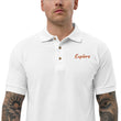 Explore In Amber Embroidery on Men's Polo Shirt