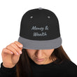 Money & Wealth In Silver Embroidery on Classic Snapback Hat