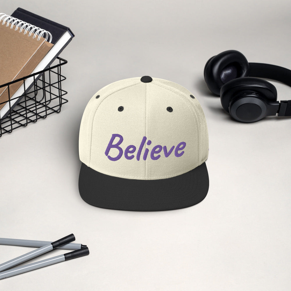 Believe In Amethyst Embroidery on Classic Snapback Hat