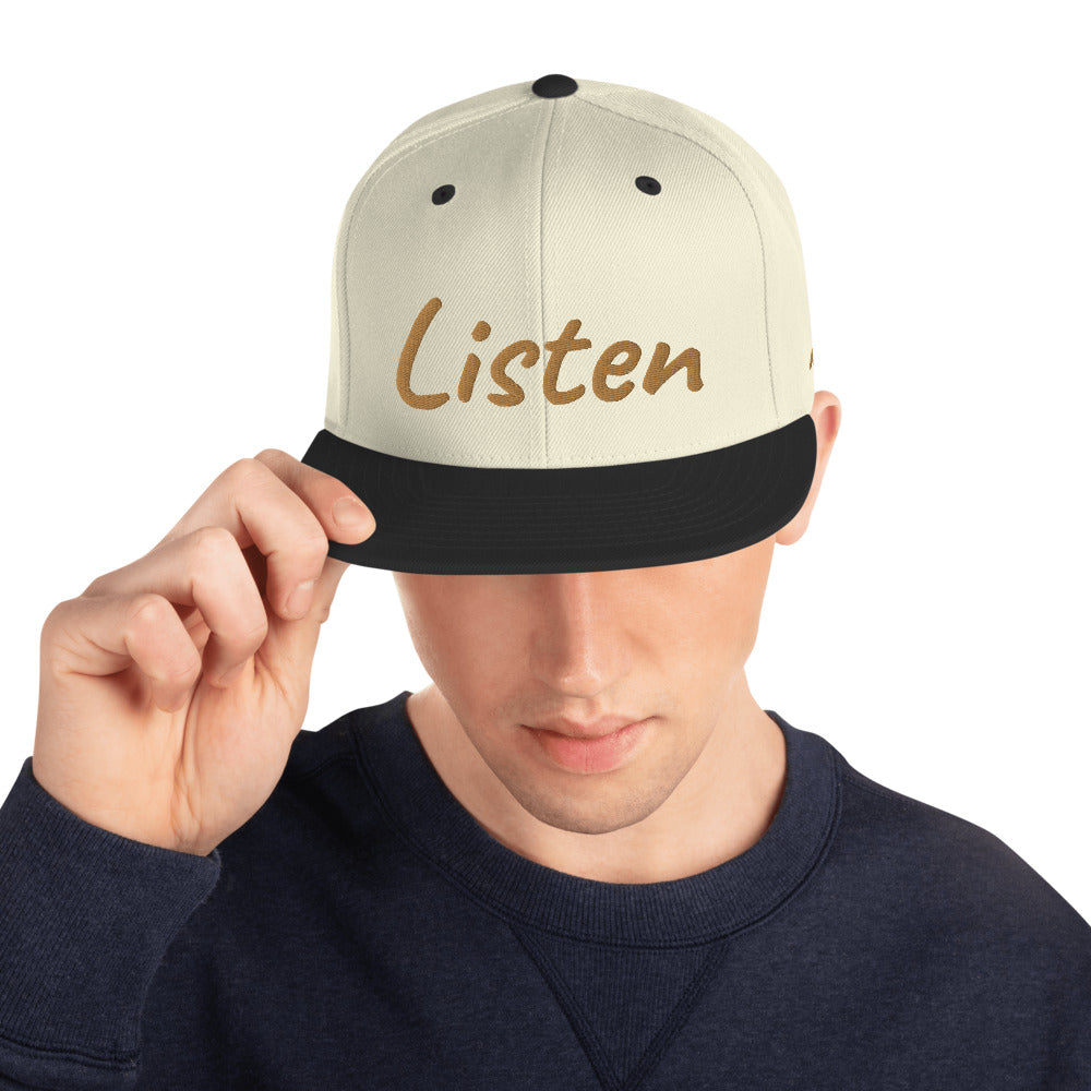 Listen In Copper Embroidery on Classic Snapback Hat