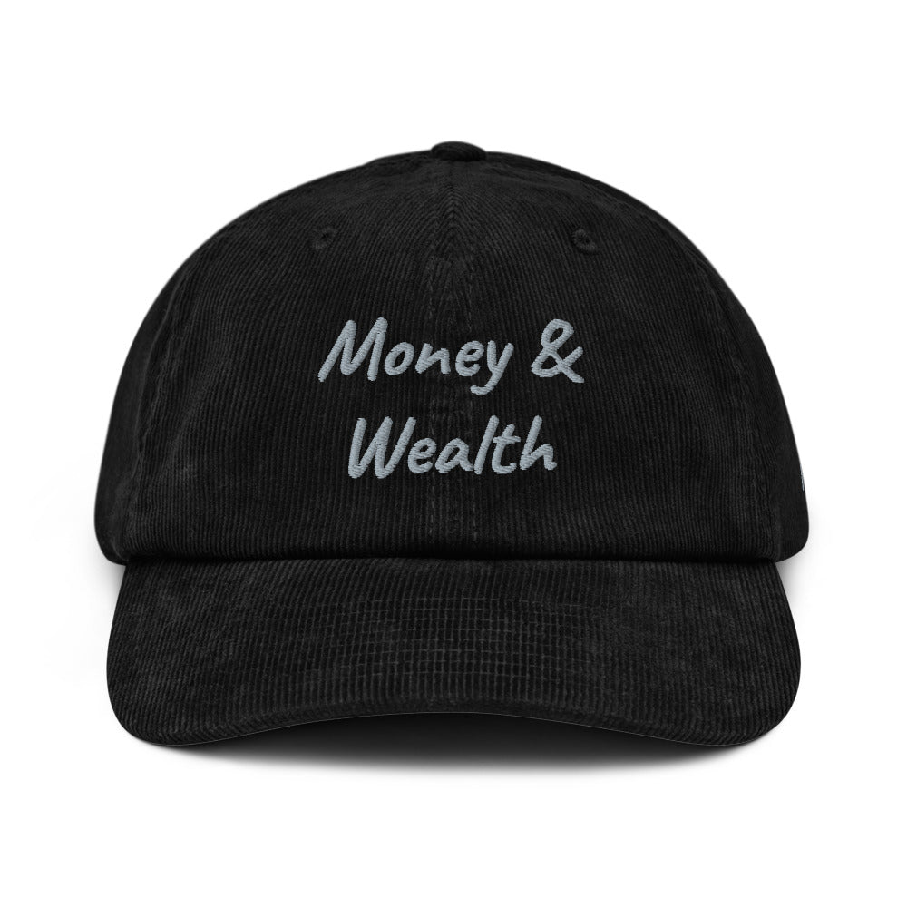 Money & Wealth In Silver Embroidery on Corduroy Hat