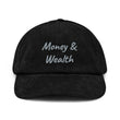 Money & Wealth In Silver Embroidery on Corduroy Hat