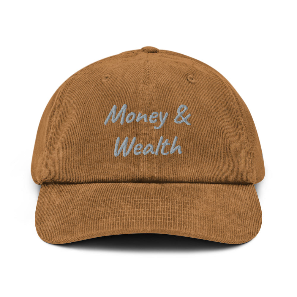 Money & Wealth In Silver Embroidery on Corduroy Hat