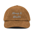 Money & Wealth In Silver Embroidery on Corduroy Hat