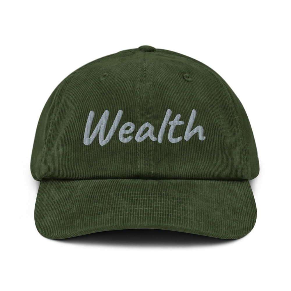 Wealth In Silver Embroidery on Corduroy Hat