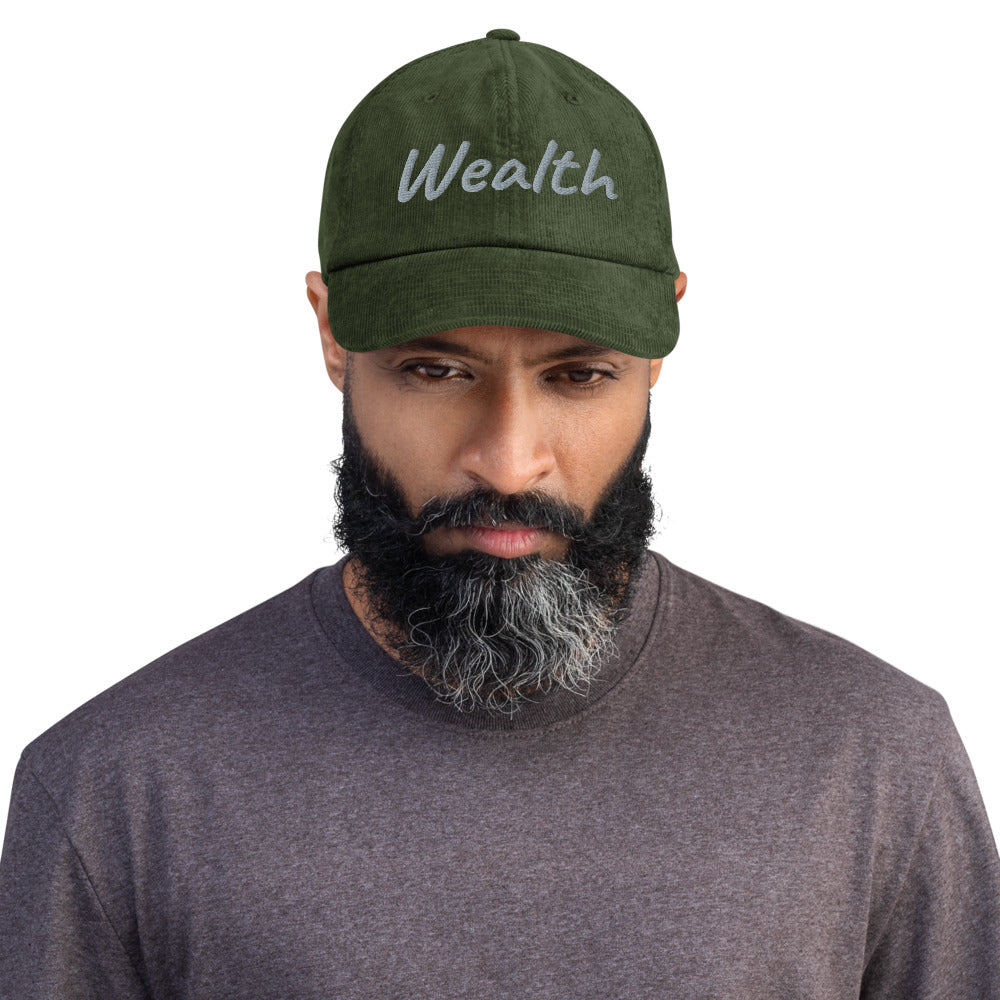 Wealth In Silver Embroidery on Corduroy Hat