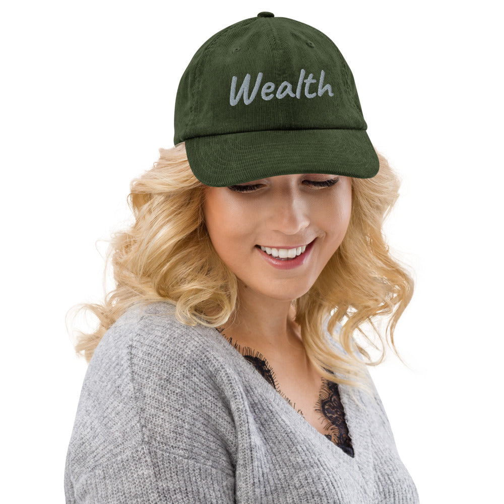 Wealth In Silver Embroidery on Corduroy Hat