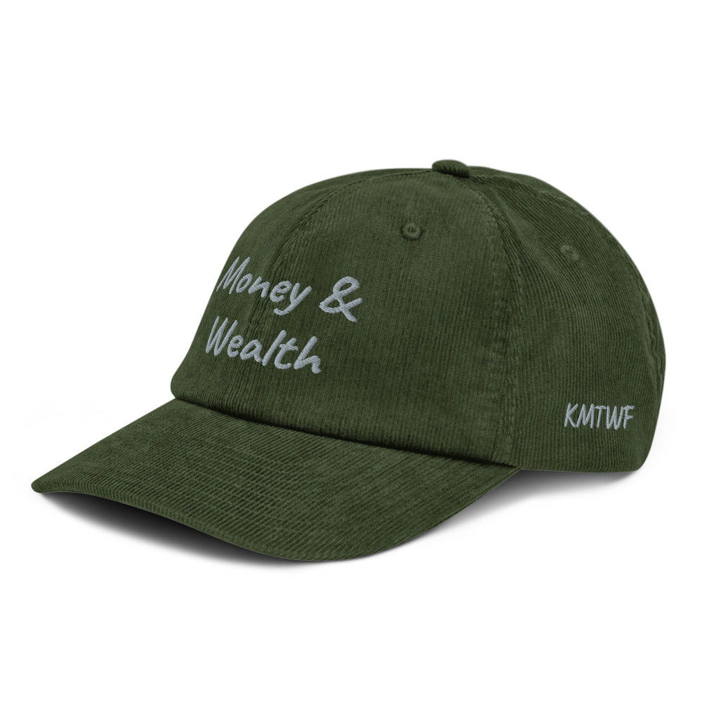 Money & Wealth In Silver Embroidery on Corduroy Hat