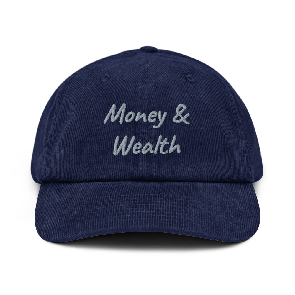 Money & Wealth In Silver Embroidery on Corduroy Hat