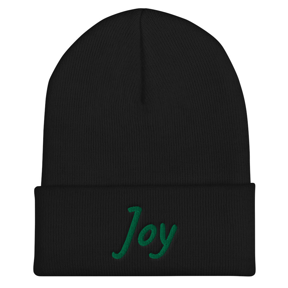 Joy In Emerald Embroidery on Cuffed Beanie