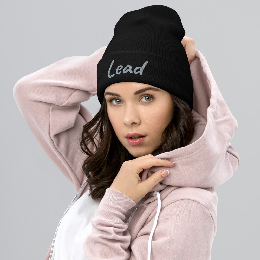 Lead In Silver Embroidery on Cuffed Beanie