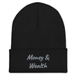 Money & Wealth In Silver Embroidery on Cuffed Beanie