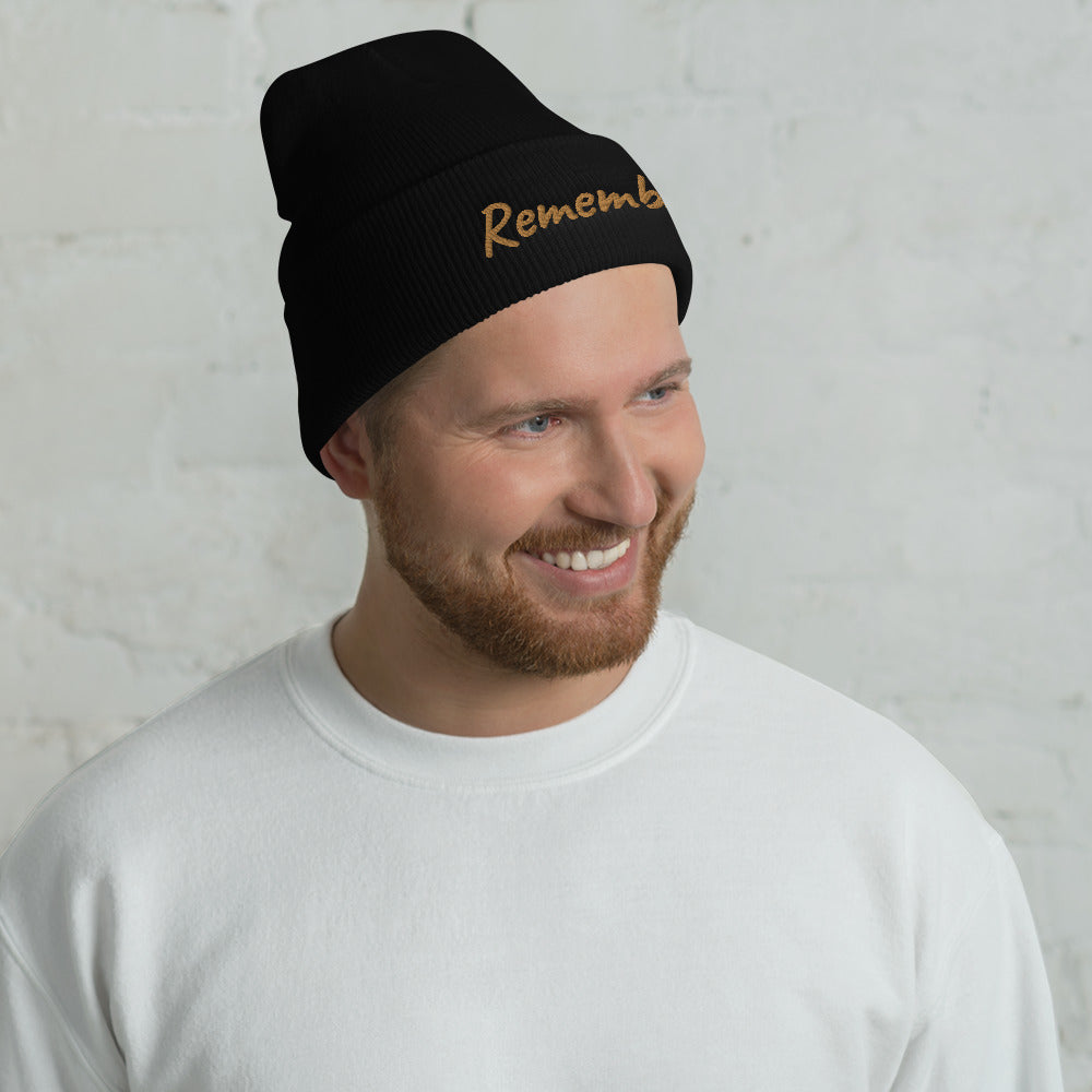 Remember In Celluloid Embroidery on Cuffed Beanie