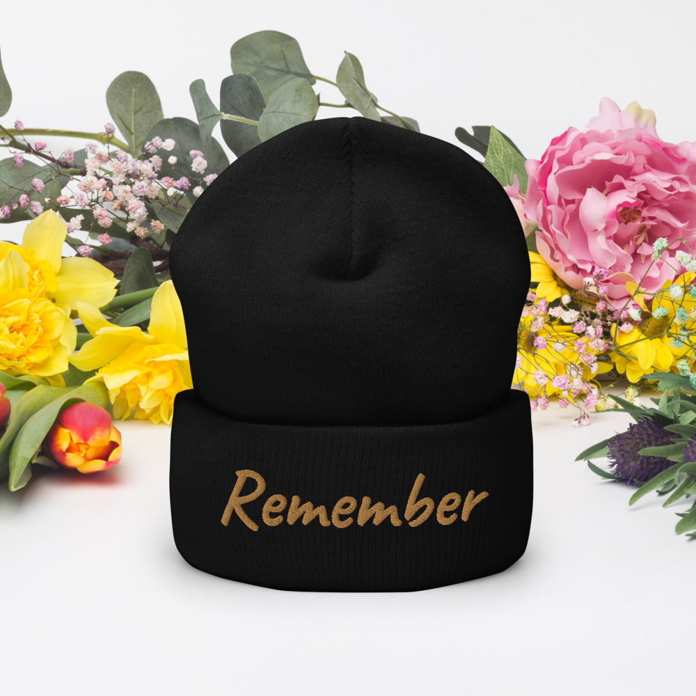 Remember In Celluloid Embroidery on Cuffed Beanie