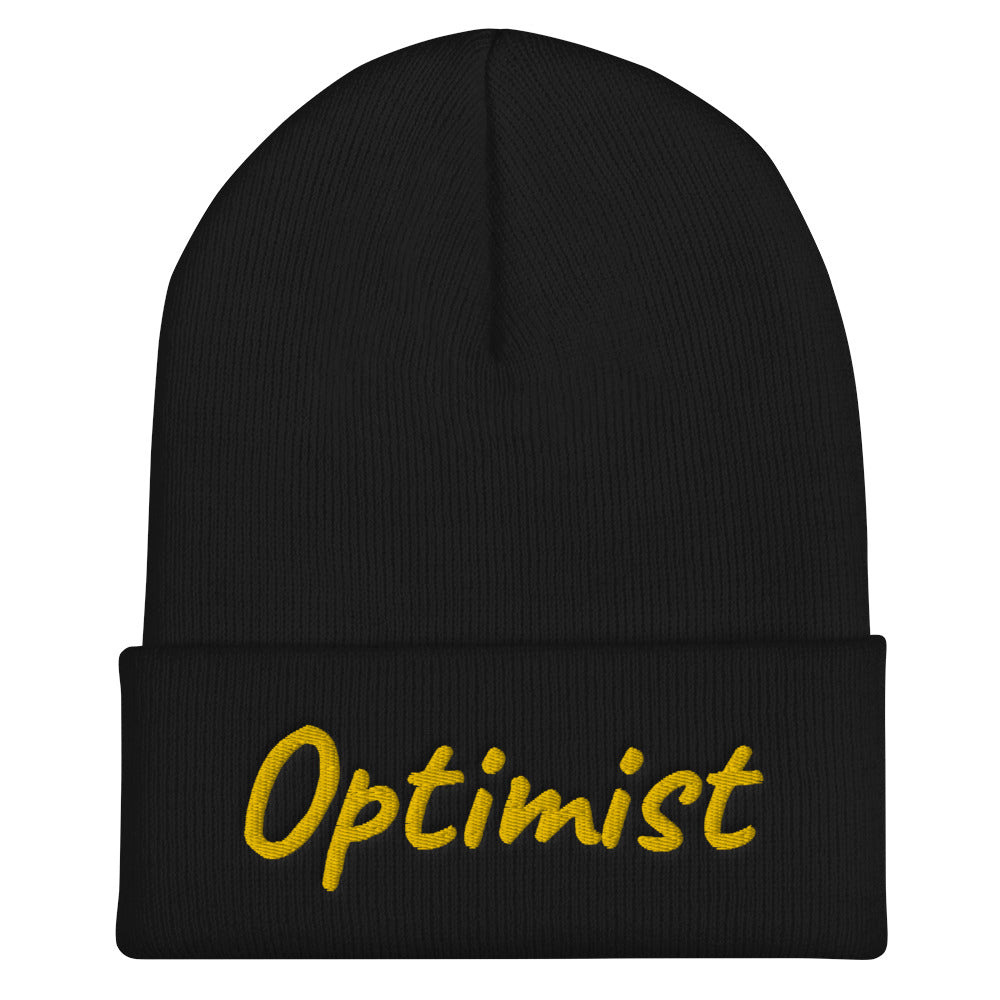 Optimist In Gold Embroidery on Cuffed Beanie