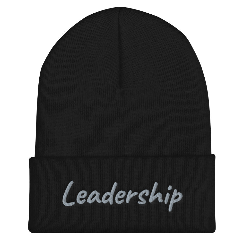 Leadership In Silver Embroidery on Cuffed Beanie