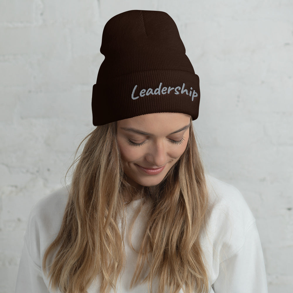 Leadership In Silver Embroidery on Cuffed Beanie